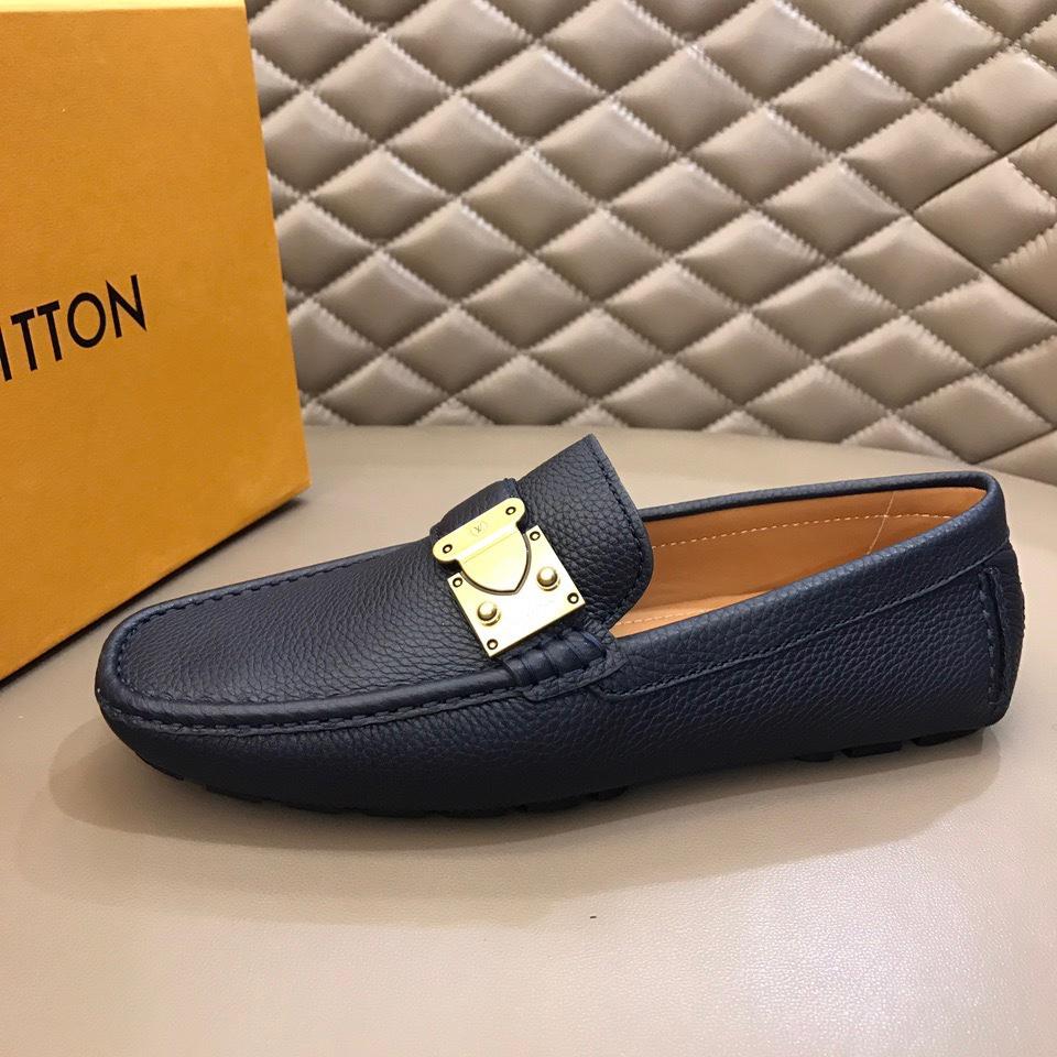 lv Arizona Moccasin Deep Blue Loafers With Golden Buckle MS02795