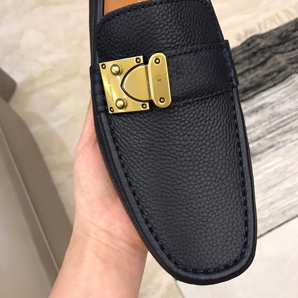 lv Arizona Moccasin Deep Blue Loafers With Golden Buckle MS02795