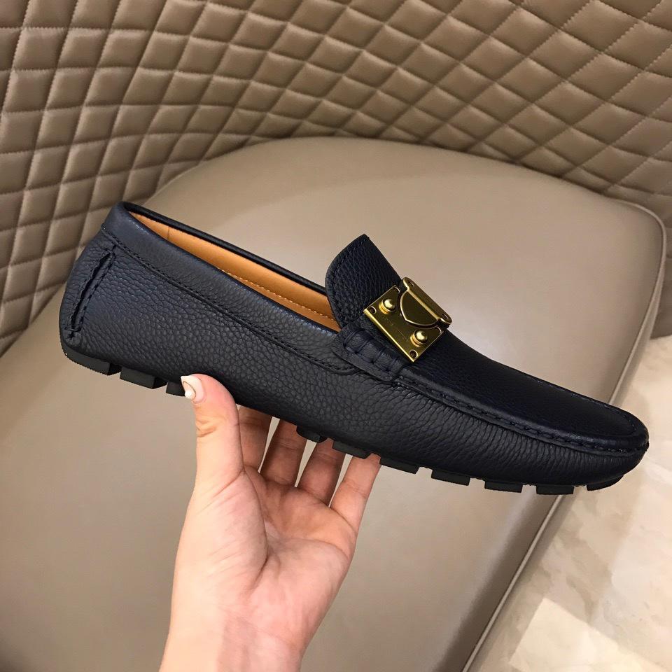 lv Arizona Moccasin Deep Blue Loafers With Golden Buckle MS02795