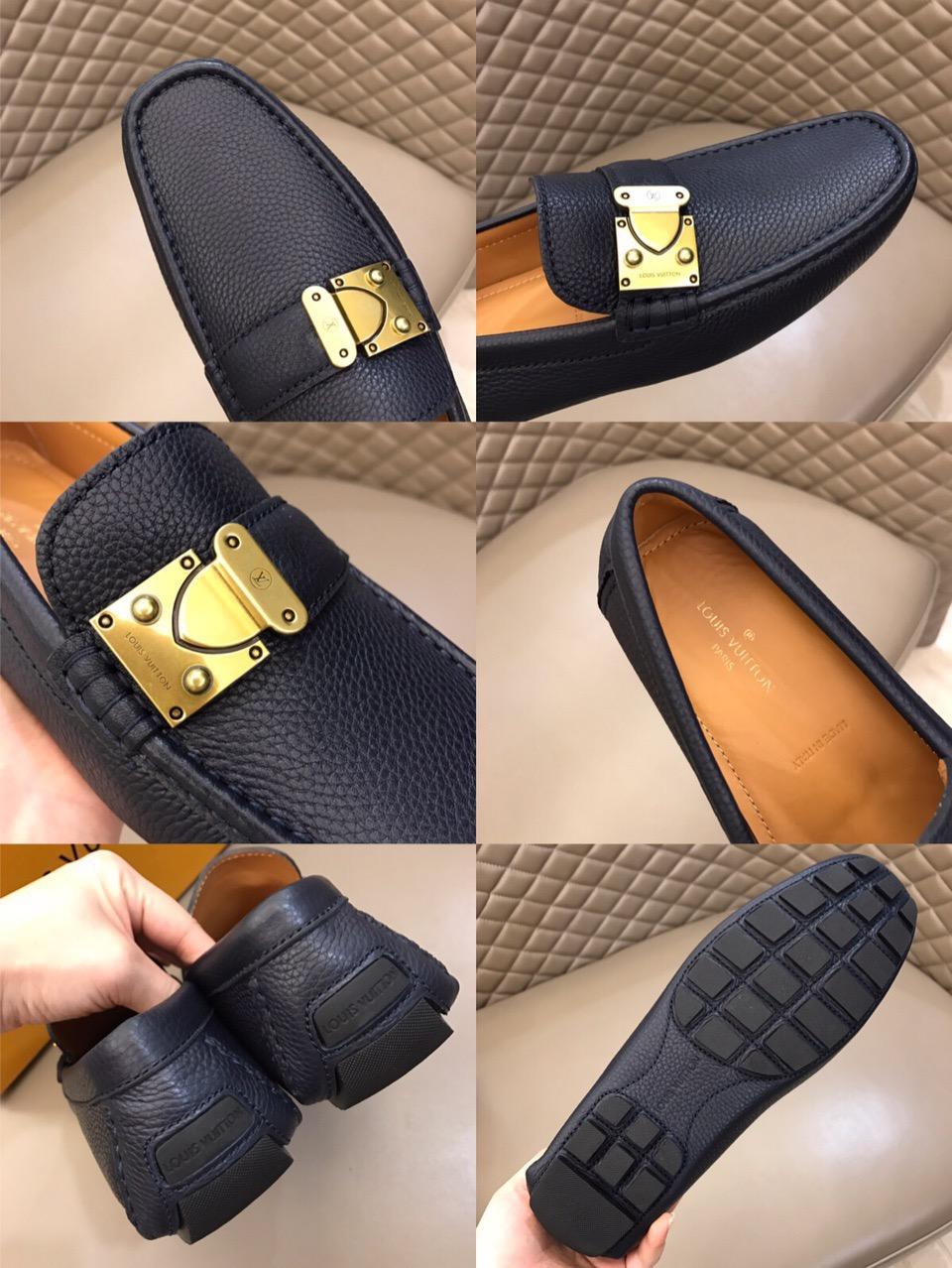 lv Arizona Moccasin Deep Blue Loafers With Golden Buckle MS02795