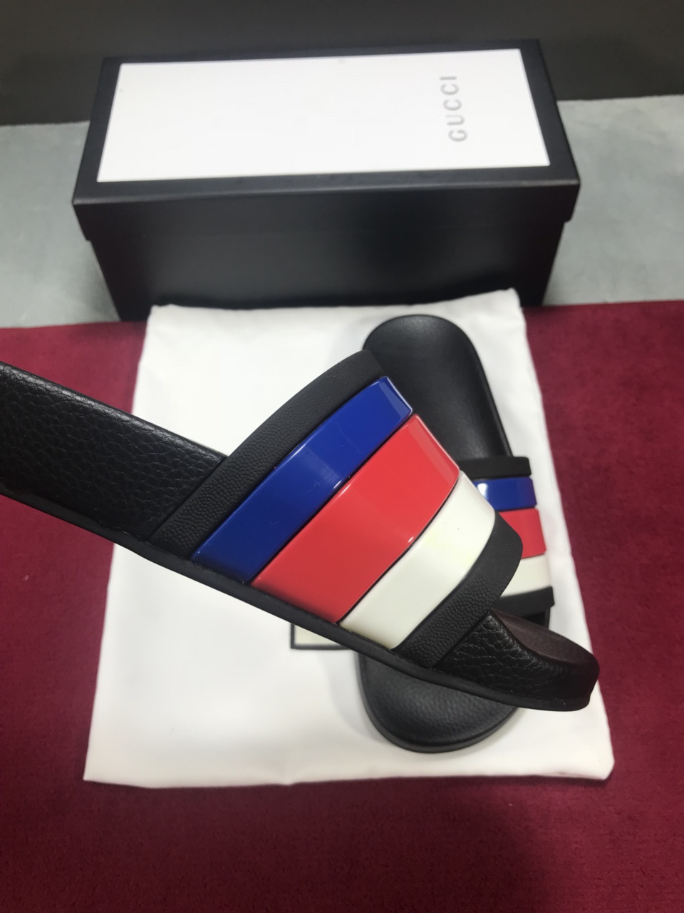 High Quality Gucci slide sandal with blue red and white web rubber GO_GC044