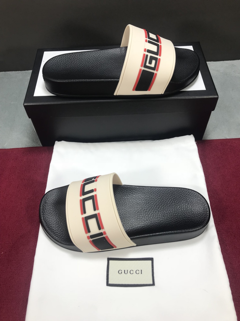 High Quality Gucci slide sandal White rubber with red and black Gucci stripe GO_GC045