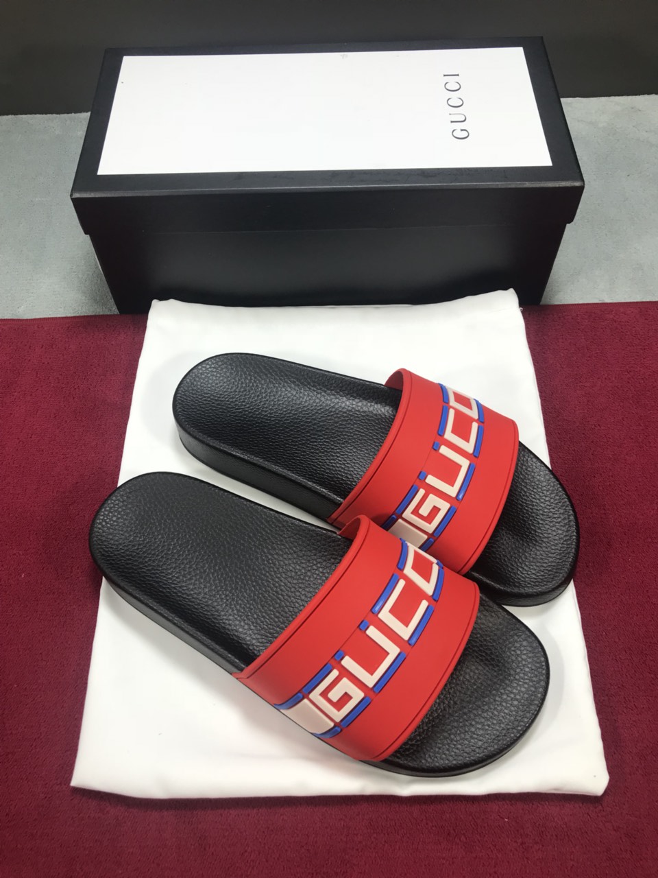 High Quality Gucci slide sandal red rubber with red and black Gucci stripe GO_GC046