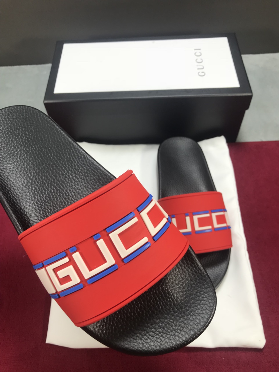 High Quality Gucci slide sandal red rubber with red and black Gucci stripe GO_GC046