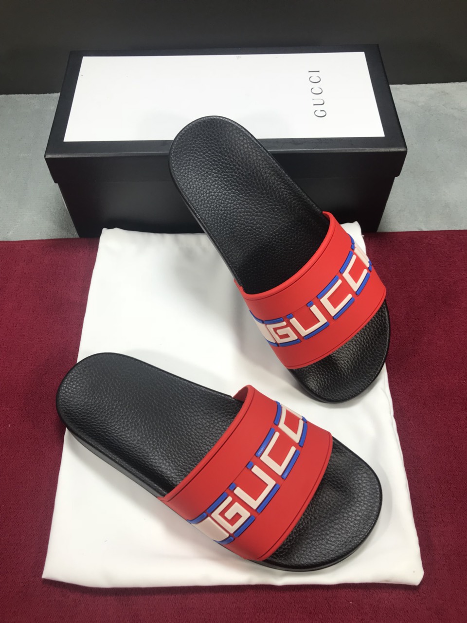 High Quality Gucci slide sandal red rubber with red and black Gucci stripe GO_GC046