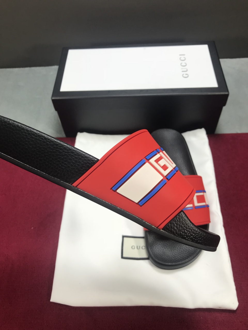 High Quality Gucci slide sandal red rubber with red and black Gucci stripe GO_GC046