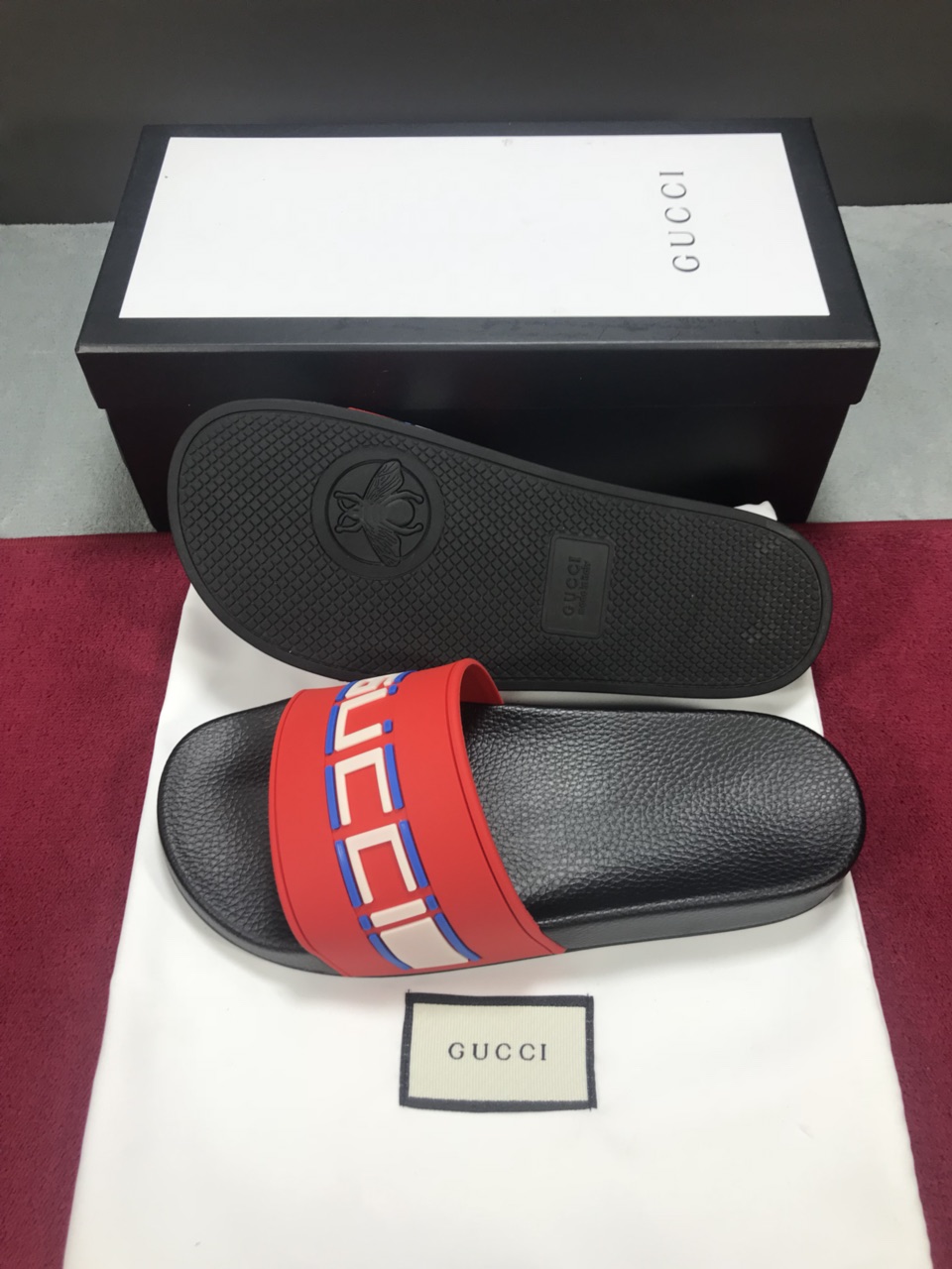 High Quality Gucci slide sandal red rubber with red and black Gucci stripe GO_GC046