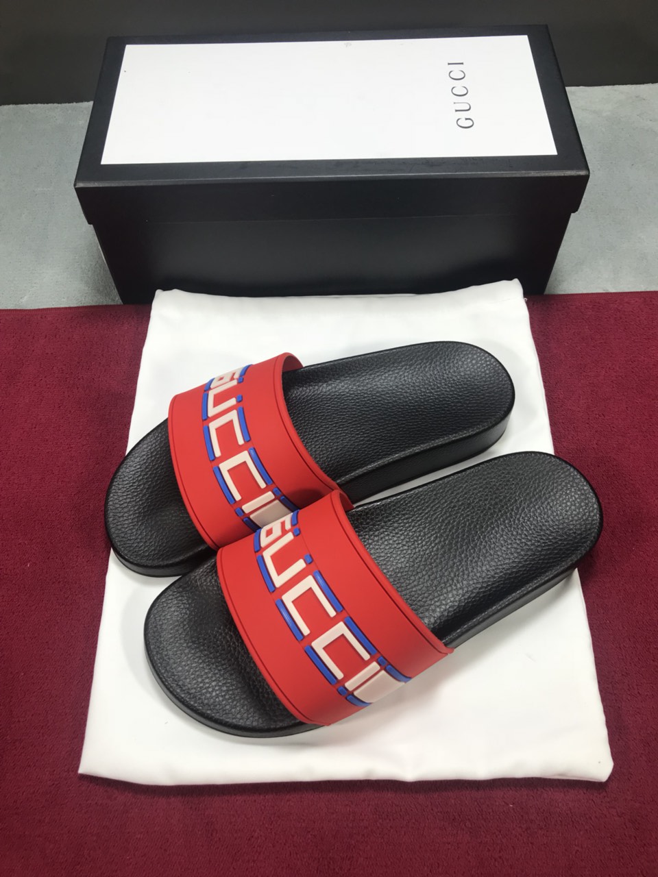 High Quality Gucci slide sandal red rubber with red and black Gucci stripe GO_GC046