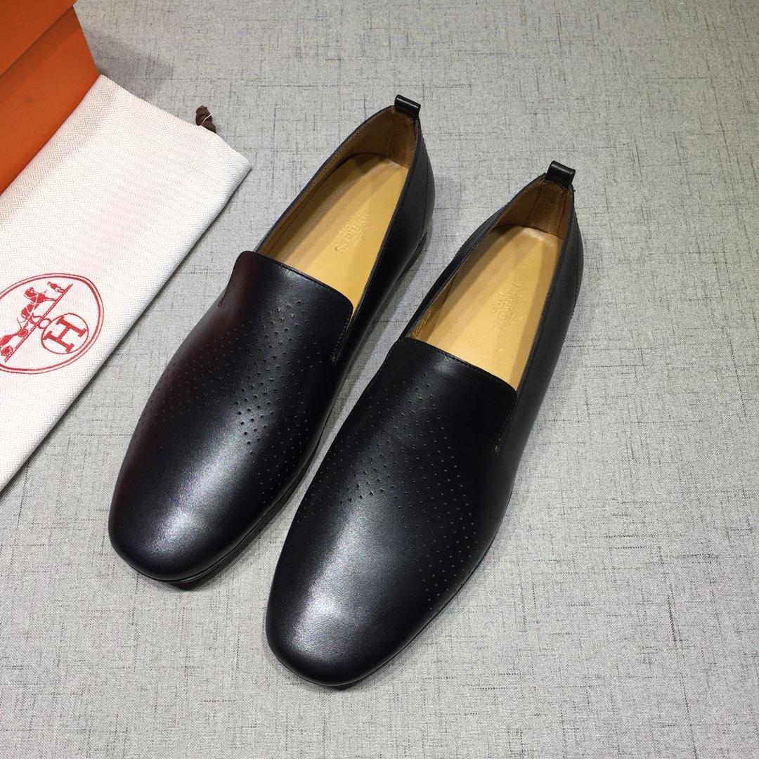 Hermes Black leather Perfect Quality Loafers MS07802