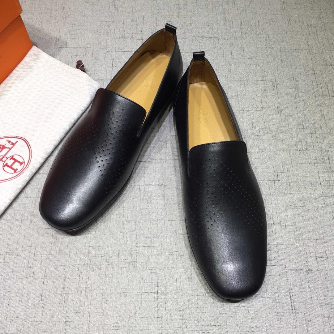 Hermes Black leather Perfect Quality Loafers MS07802