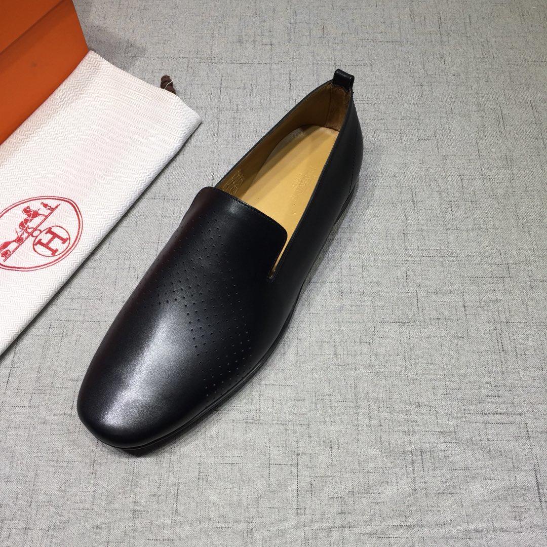 Hermes Black leather Perfect Quality Loafers MS07802