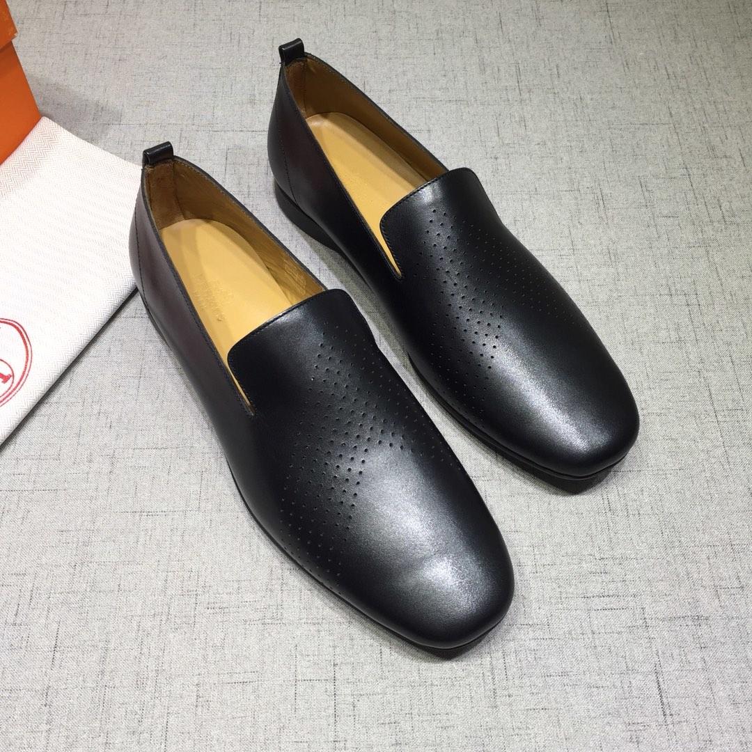 Hermes Black leather Perfect Quality Loafers MS07802