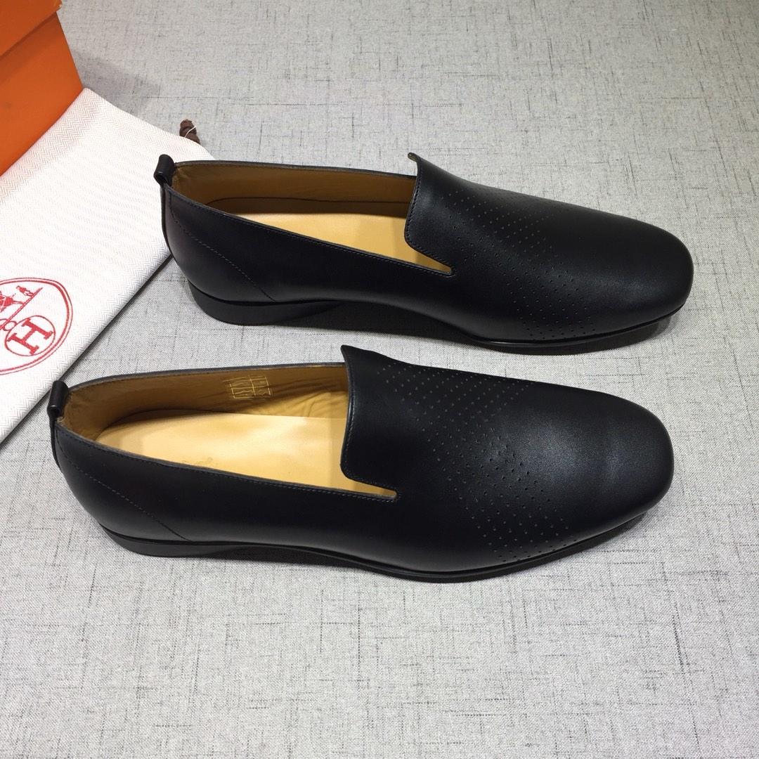 Hermes Black leather Perfect Quality Loafers MS07802