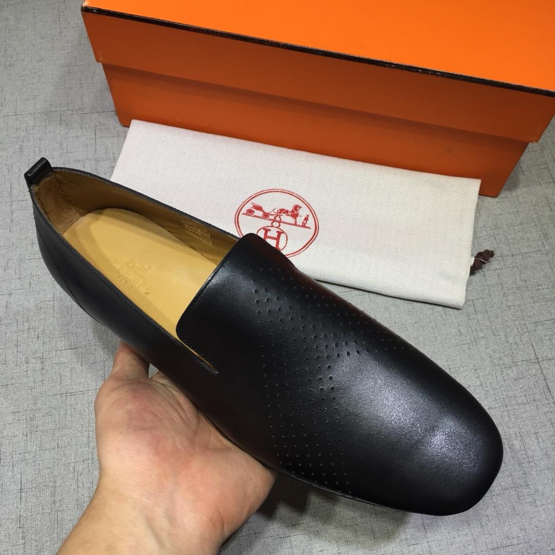 Hermes Black leather Perfect Quality Loafers MS07802