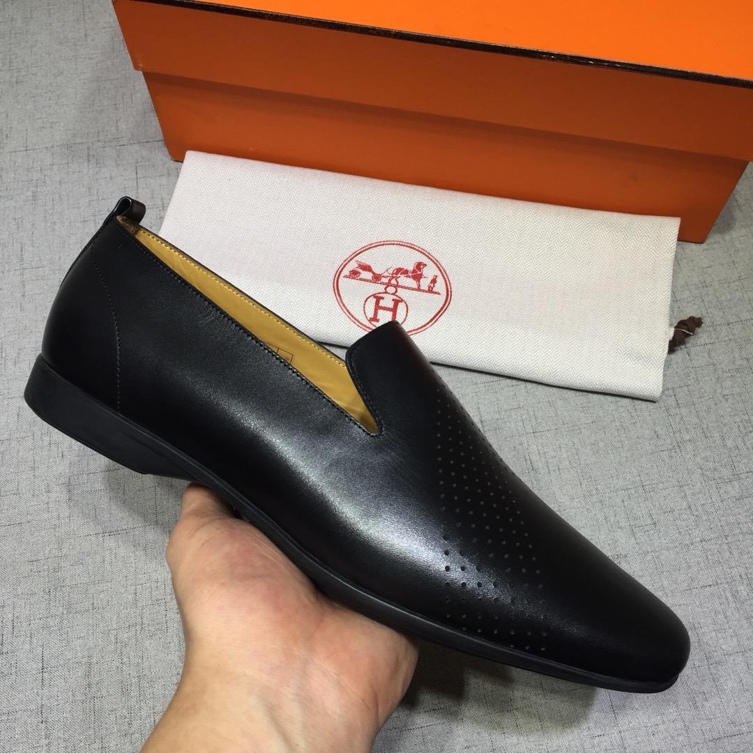 Hermes Black leather Perfect Quality Loafers MS07802