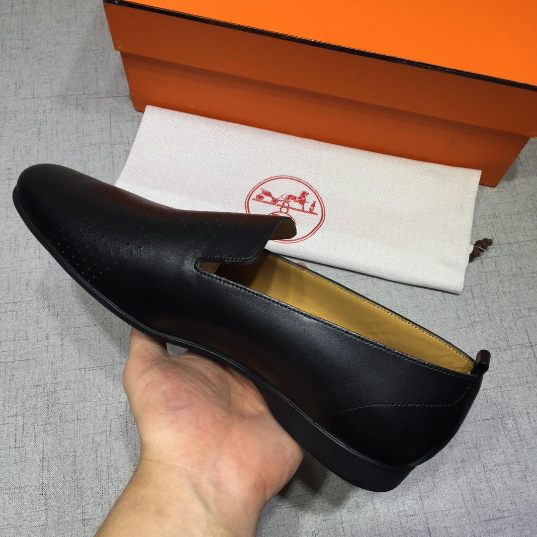 Hermes Black leather Perfect Quality Loafers MS07802