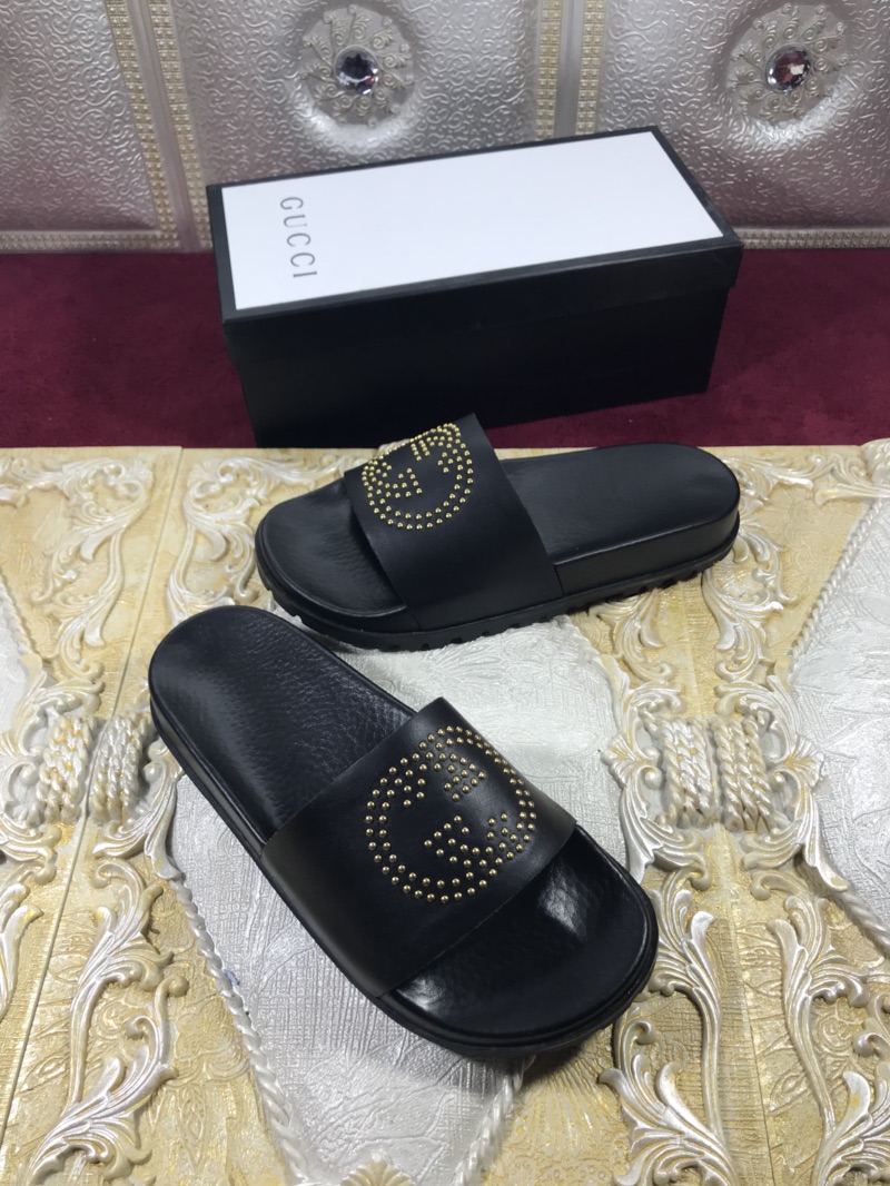 High Quality Gucci Black slide sandal With Golden GG GO_GC016