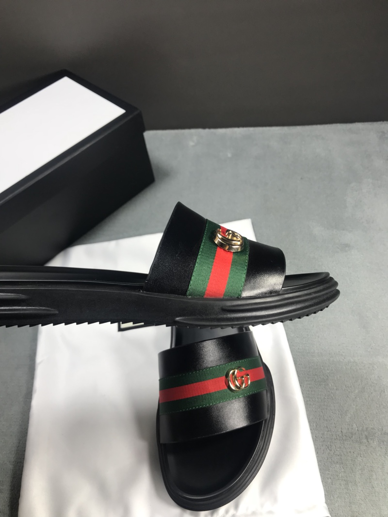 High Quality Gucci Black slide sandal With GG Web GO_GC020