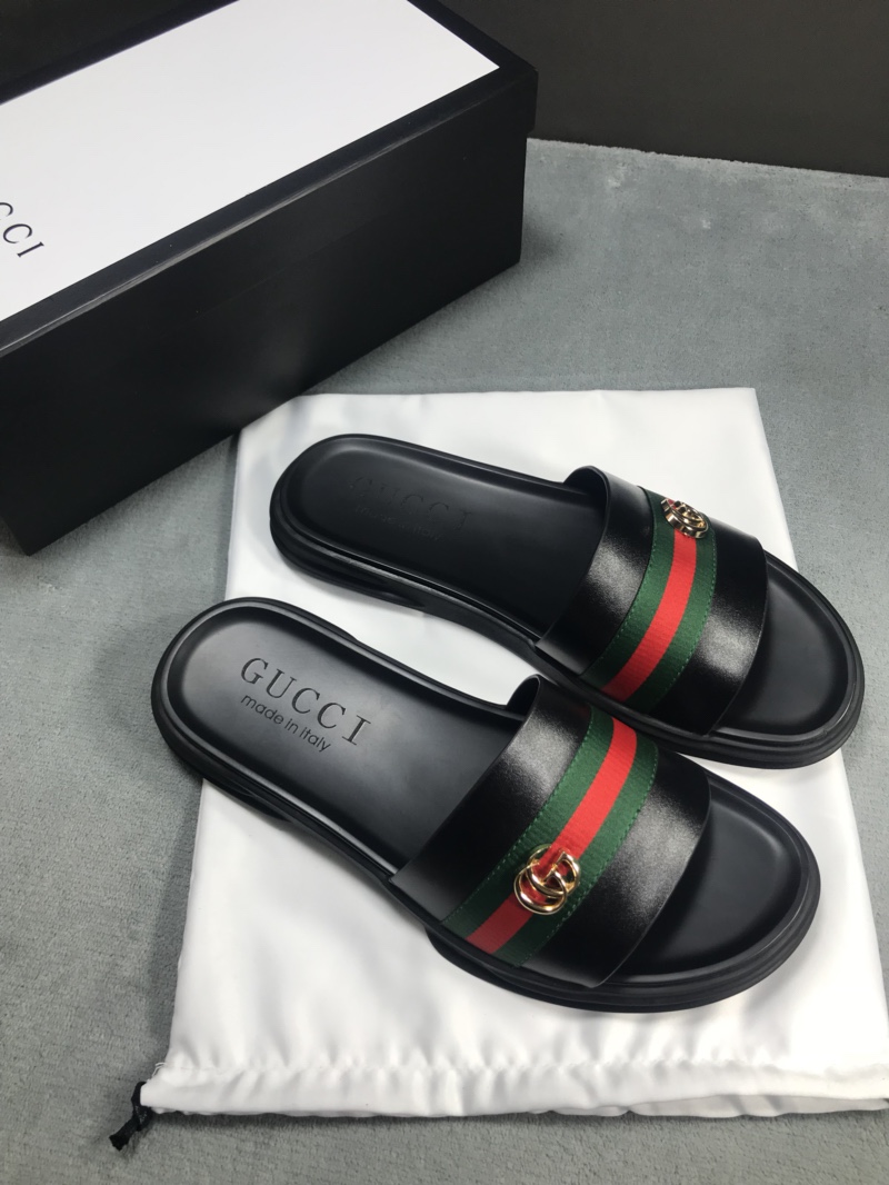 High Quality Gucci Black slide sandal With GG Web GO_GC020