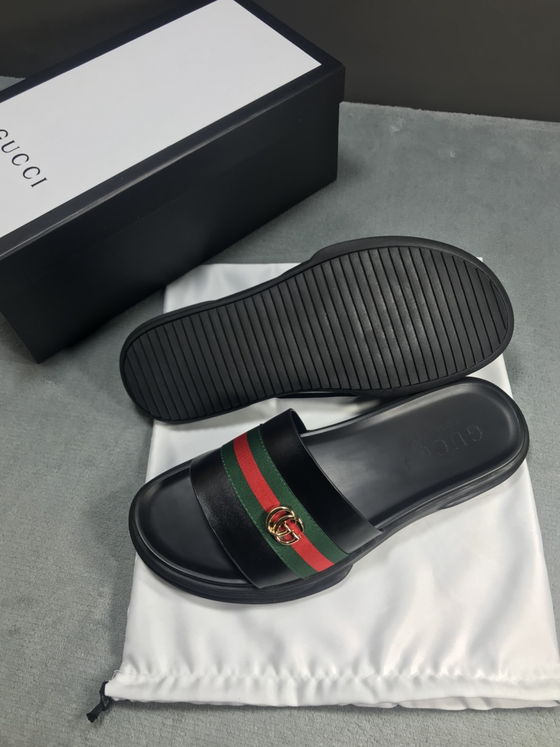 High Quality Gucci Black slide sandal With GG Web GO_GC020