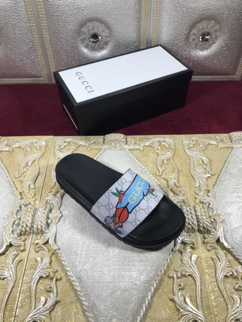 High Quality Gucci Black slide sandal With Blue Gucci Feather(gray) GO_GC015