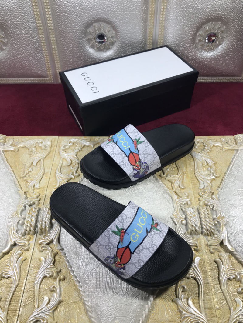 High Quality Gucci Black slide sandal With Blue Gucci Feather(gray) GO_GC015