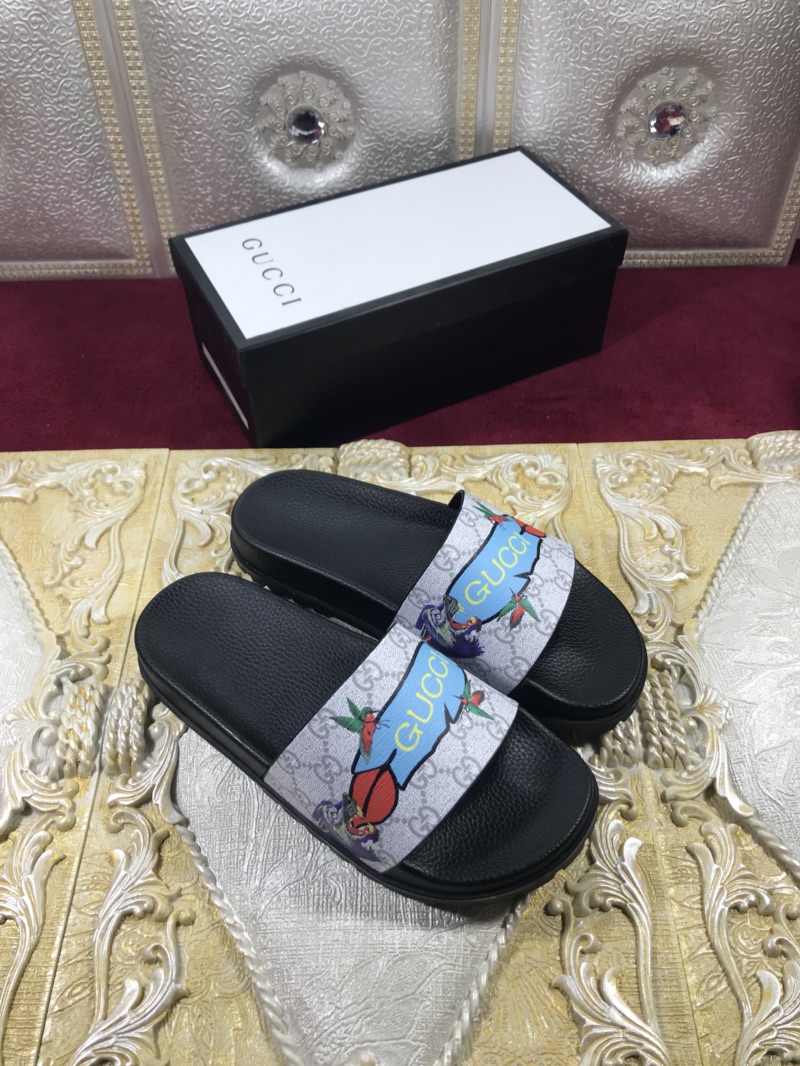 High Quality Gucci Black slide sandal With Blue Gucci Feather(gray) GO_GC015