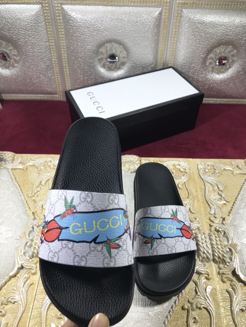 High Quality Gucci Black slide sandal With Blue Gucci Feather(gray) GO_GC015