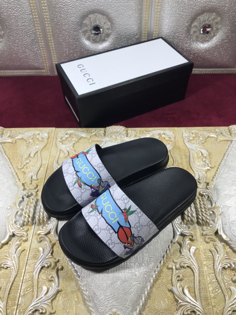 High Quality Gucci Black slide sandal With Blue Gucci Feather(gray) GO_GC015