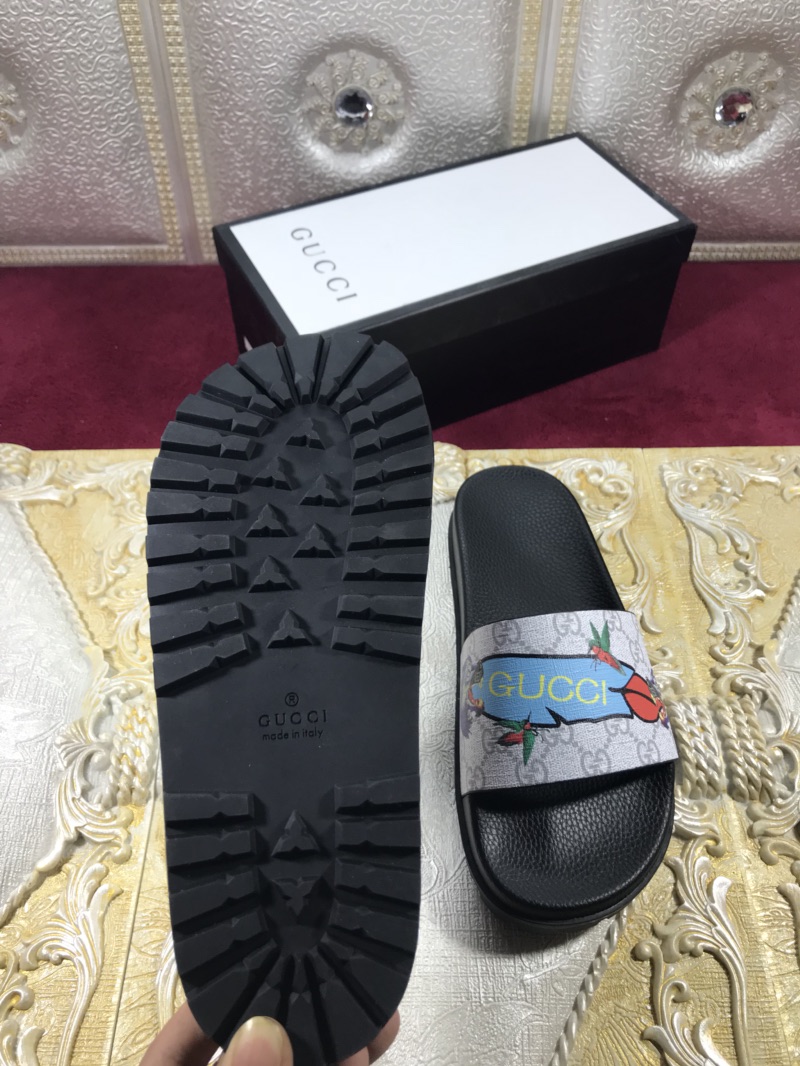 High Quality Gucci Black slide sandal With Blue Gucci Feather(gray) GO_GC015