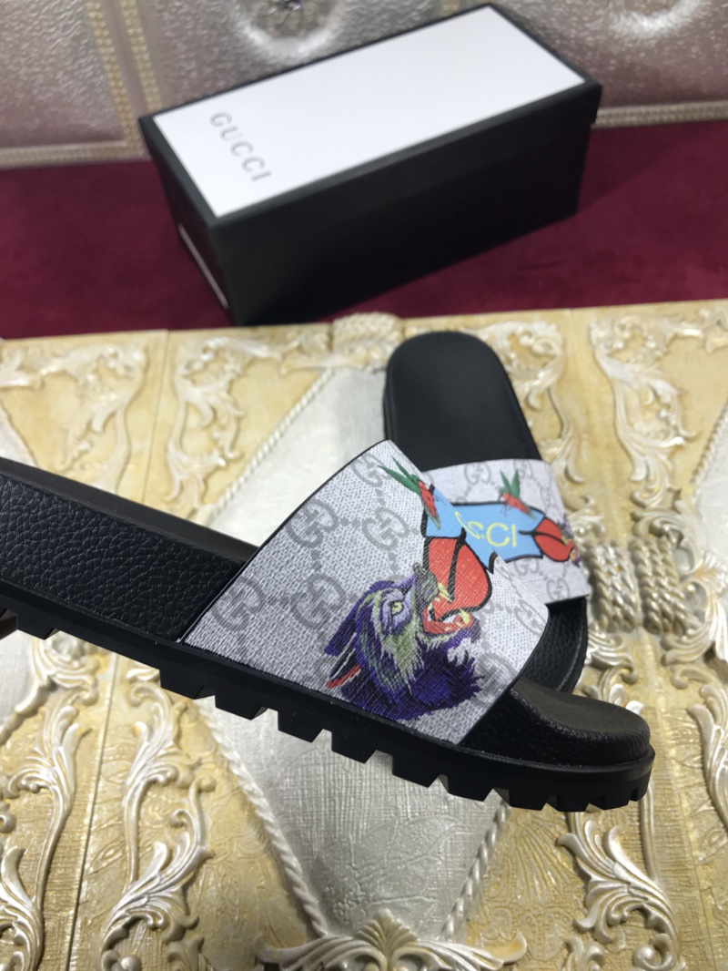 High Quality Gucci Black slide sandal With Blue Gucci Feather(gray) GO_GC015