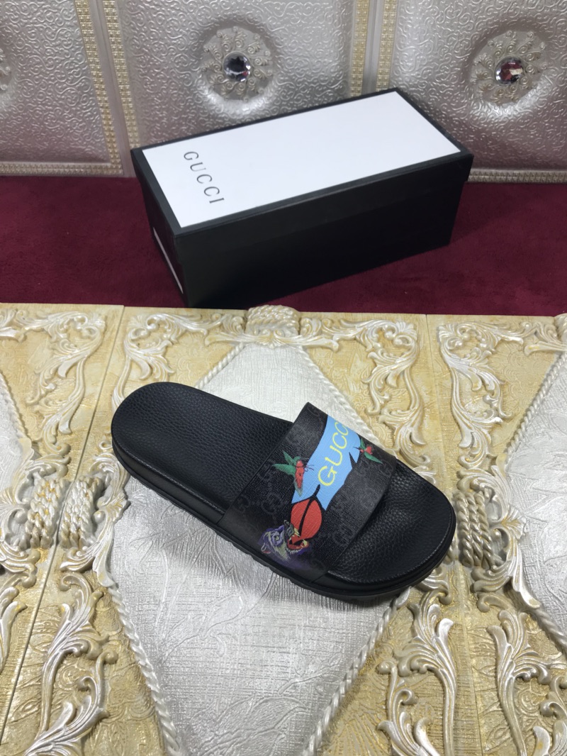 High Quality Gucci Black slide sandal With Blue Gucci Feather(black) GO_GC013