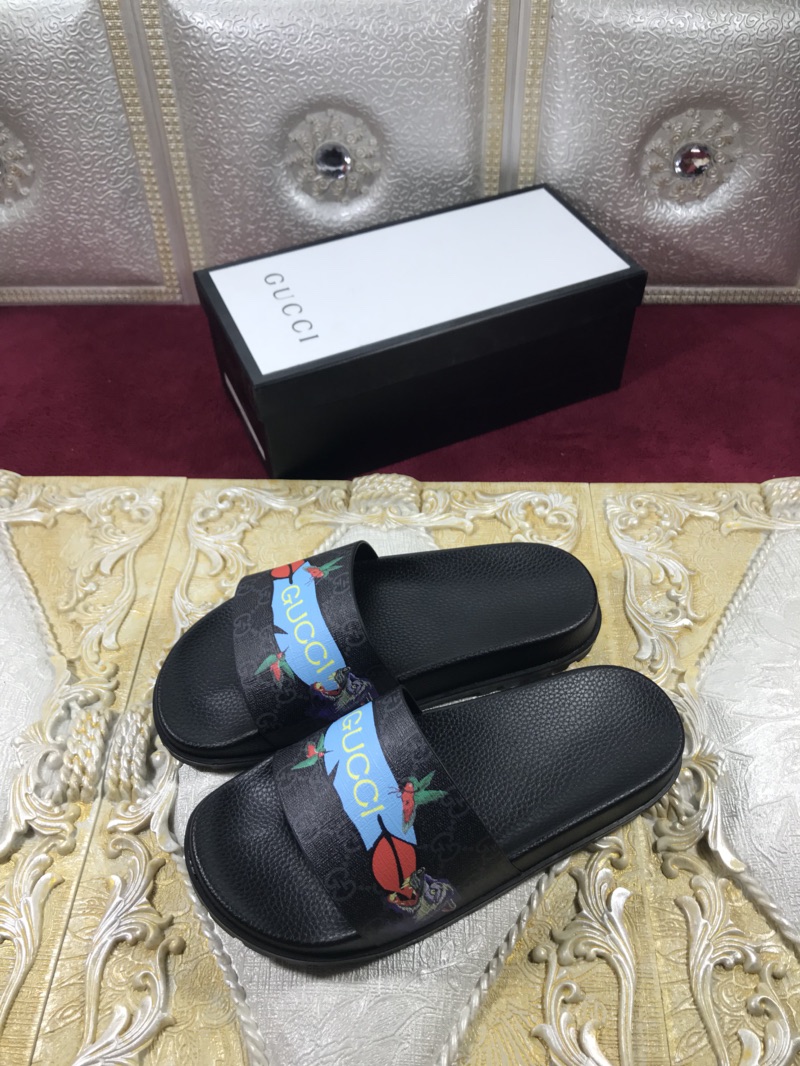 High Quality Gucci Black slide sandal With Blue Gucci Feather(black) GO_GC013