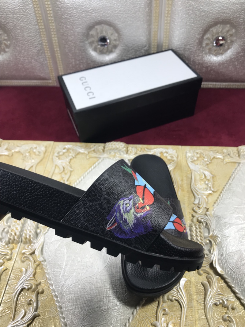 High Quality Gucci Black slide sandal With Blue Gucci Feather(black) GO_GC013