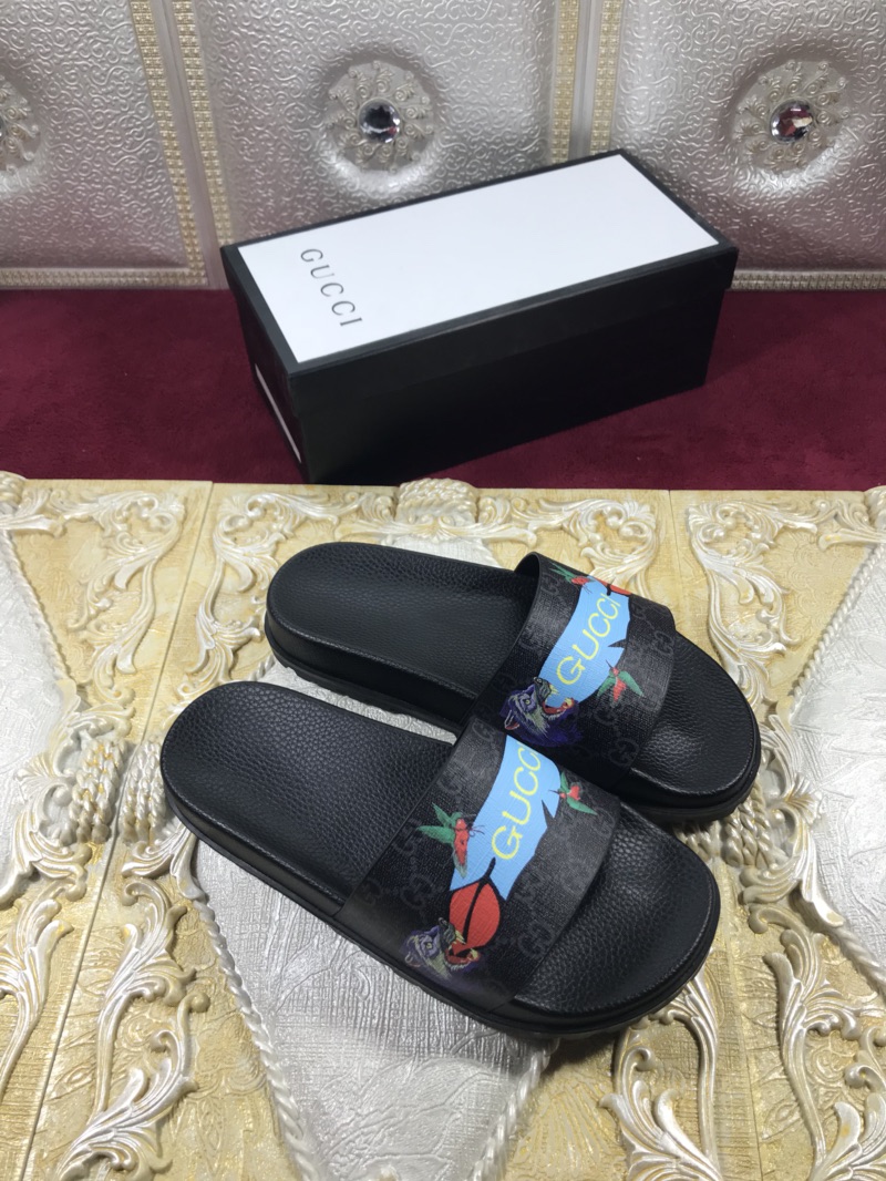 High Quality Gucci Black slide sandal With Blue Gucci Feather(black) GO_GC013