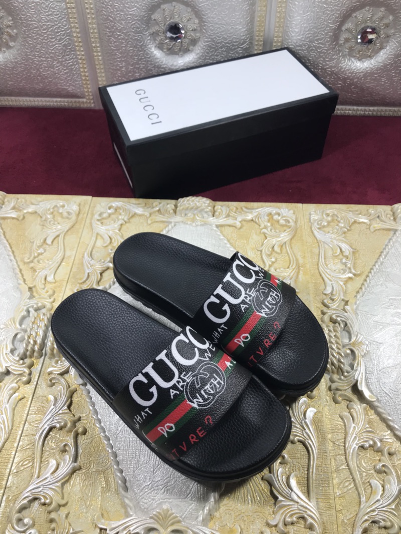 High Quality Gucci Black Rubber slide sandal With Gucci Web GO_GC011