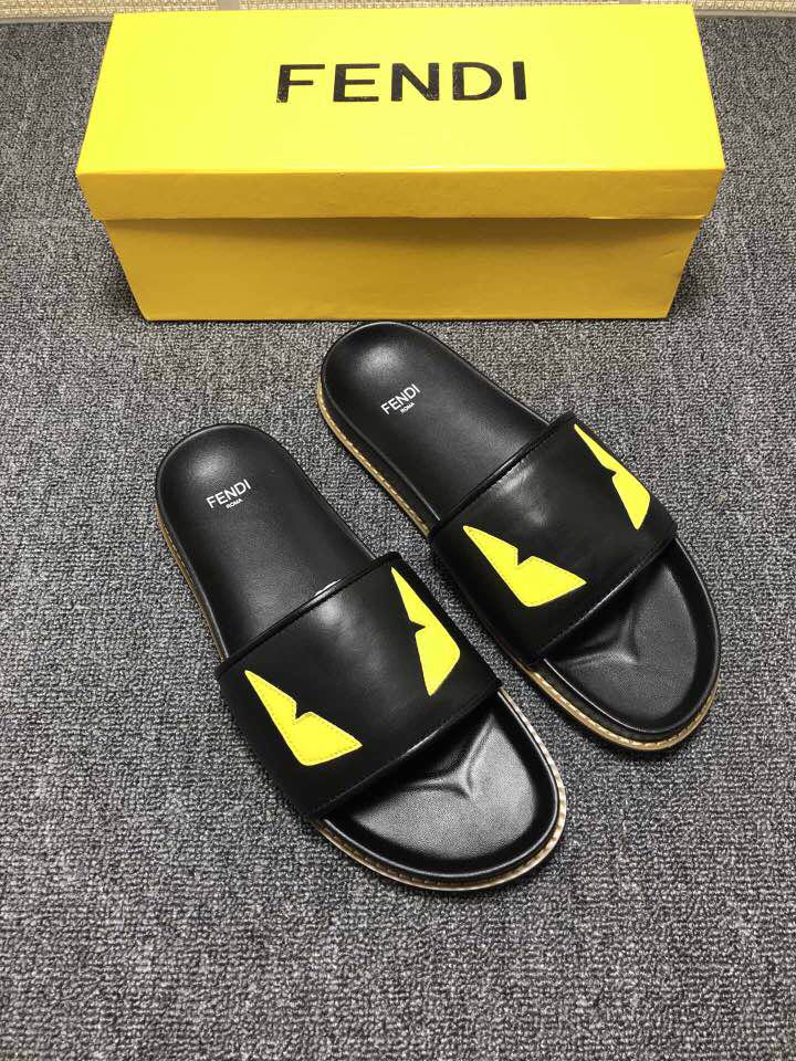 High Quality Fendi black slide sandal with yellow master eyes GO_FD014