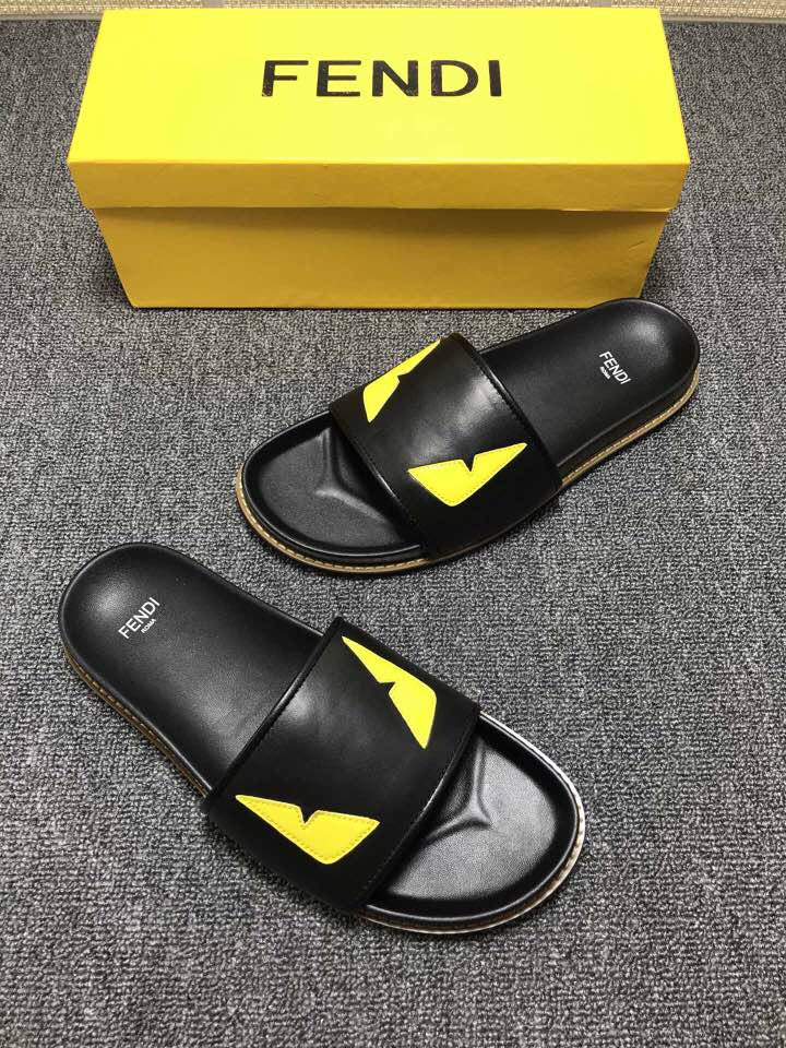 High Quality Fendi black slide sandal with yellow master eyes GO_FD014