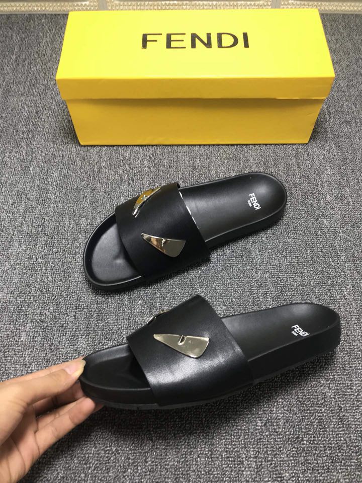 High Quality Fendi black slide sandal with master eyes GO_FD001