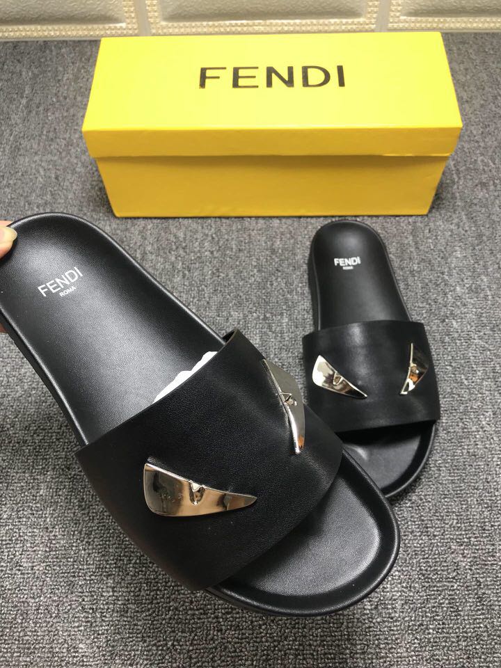 High Quality Fendi black slide sandal with master eyes GO_FD001