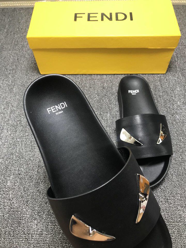 High Quality Fendi black slide sandal with master eyes GO_FD001