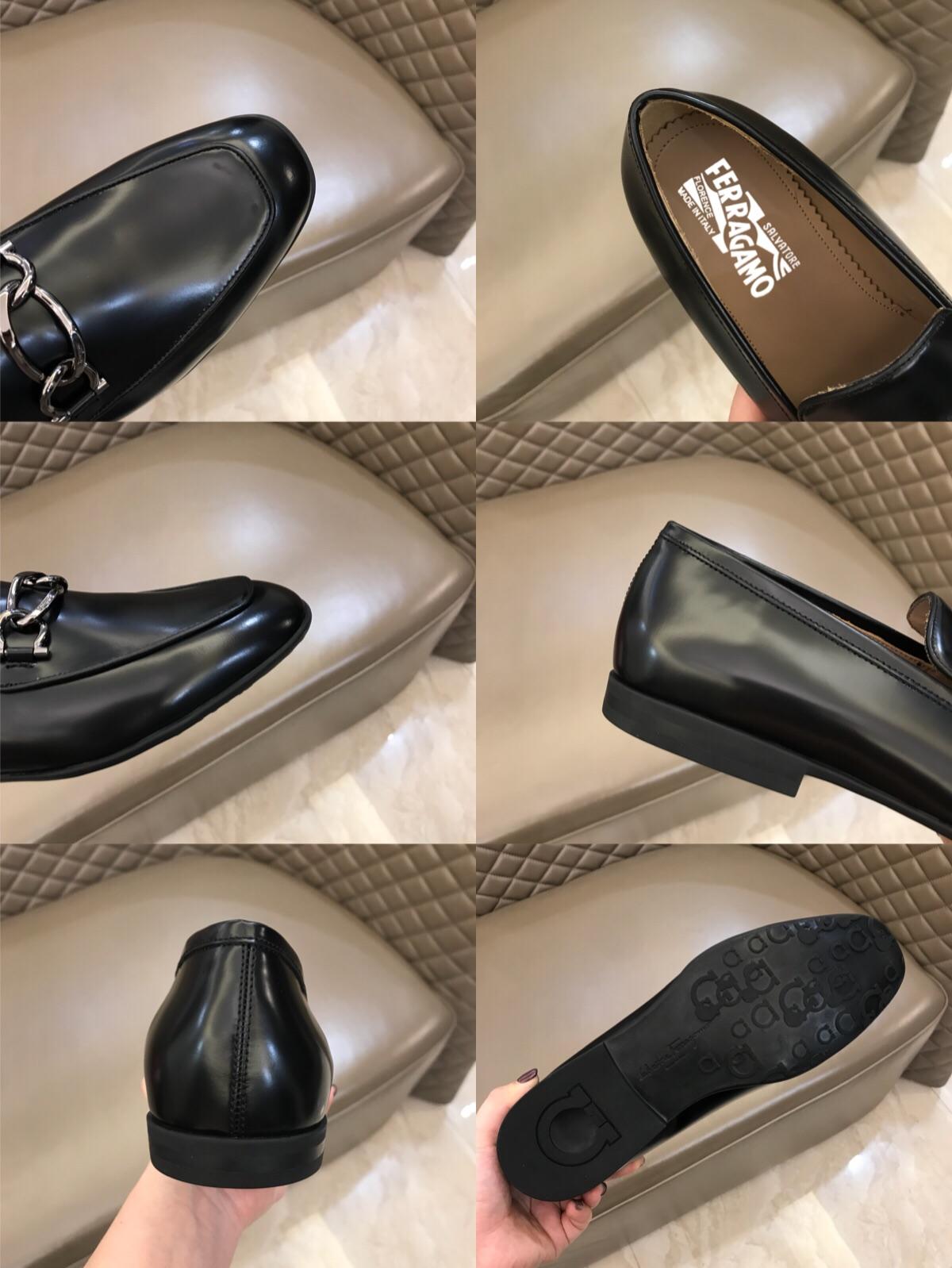 Salvatore Ferragamo Black Bright leather Fashion Perfect Quality Loafers With Sliver Buckle MS02980