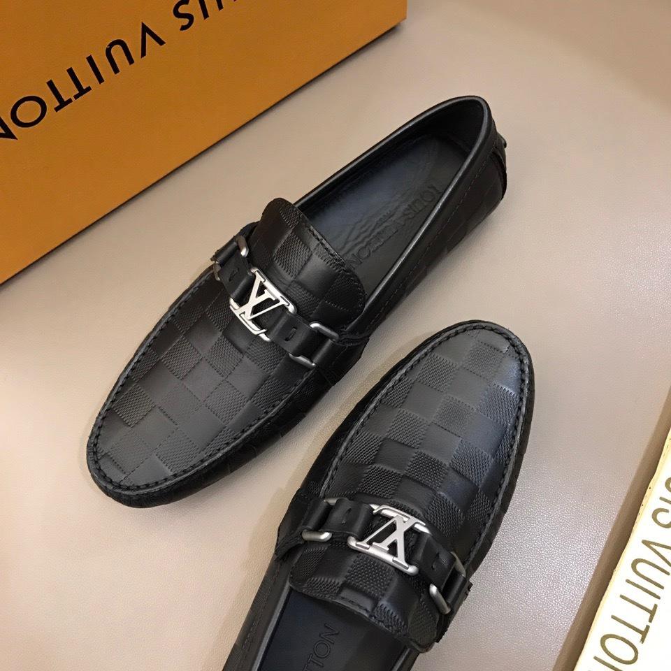 lv Arizona Moccasin Black Embossed Grid Loafers With Silver Buckle MS02794