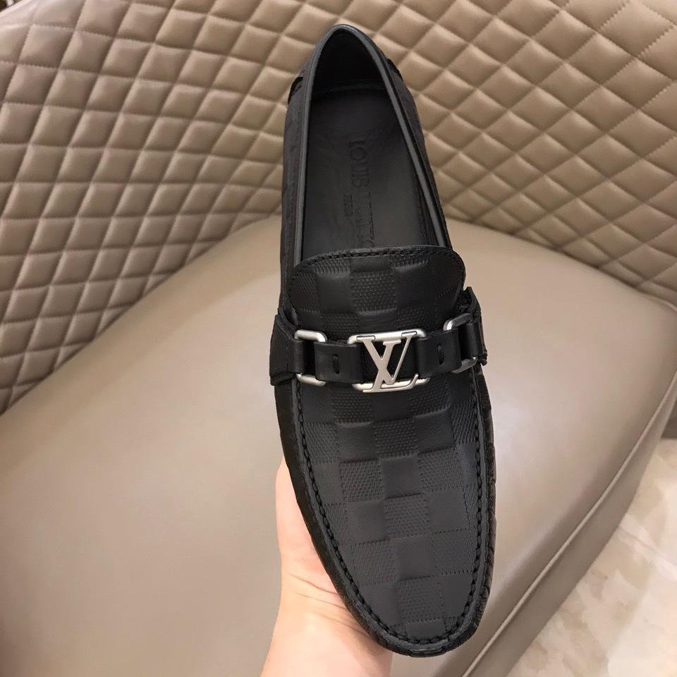 lv Arizona Moccasin Black Embossed Grid Loafers With Silver Buckle MS02794