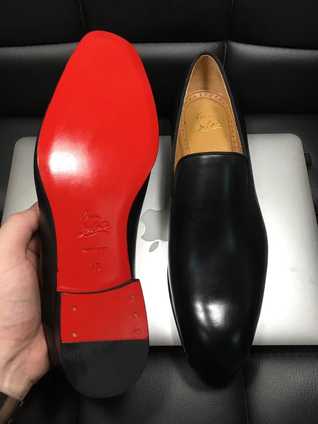 High Quality Christian Louboutin Flat Black Leather