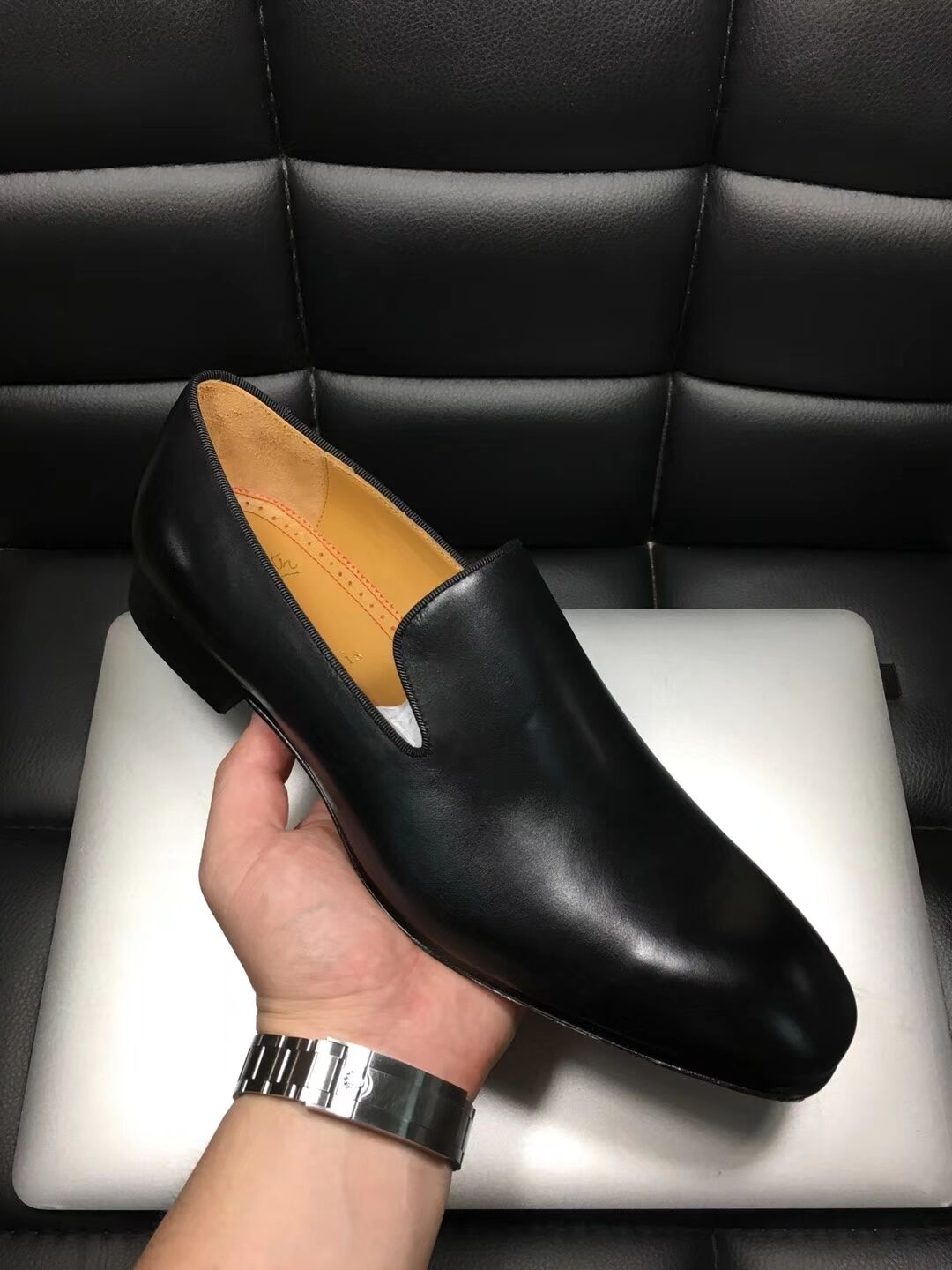 High Quality Christian Louboutin Flat Black Leather