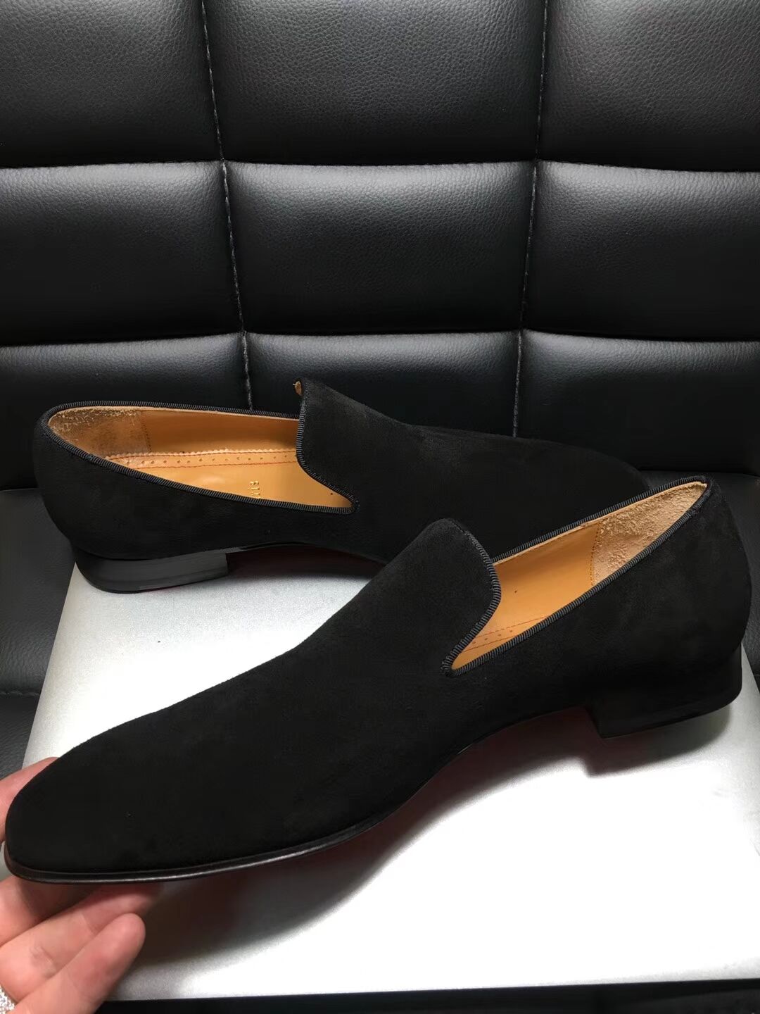 High Quality Christian Louboutin Flat Black Leather