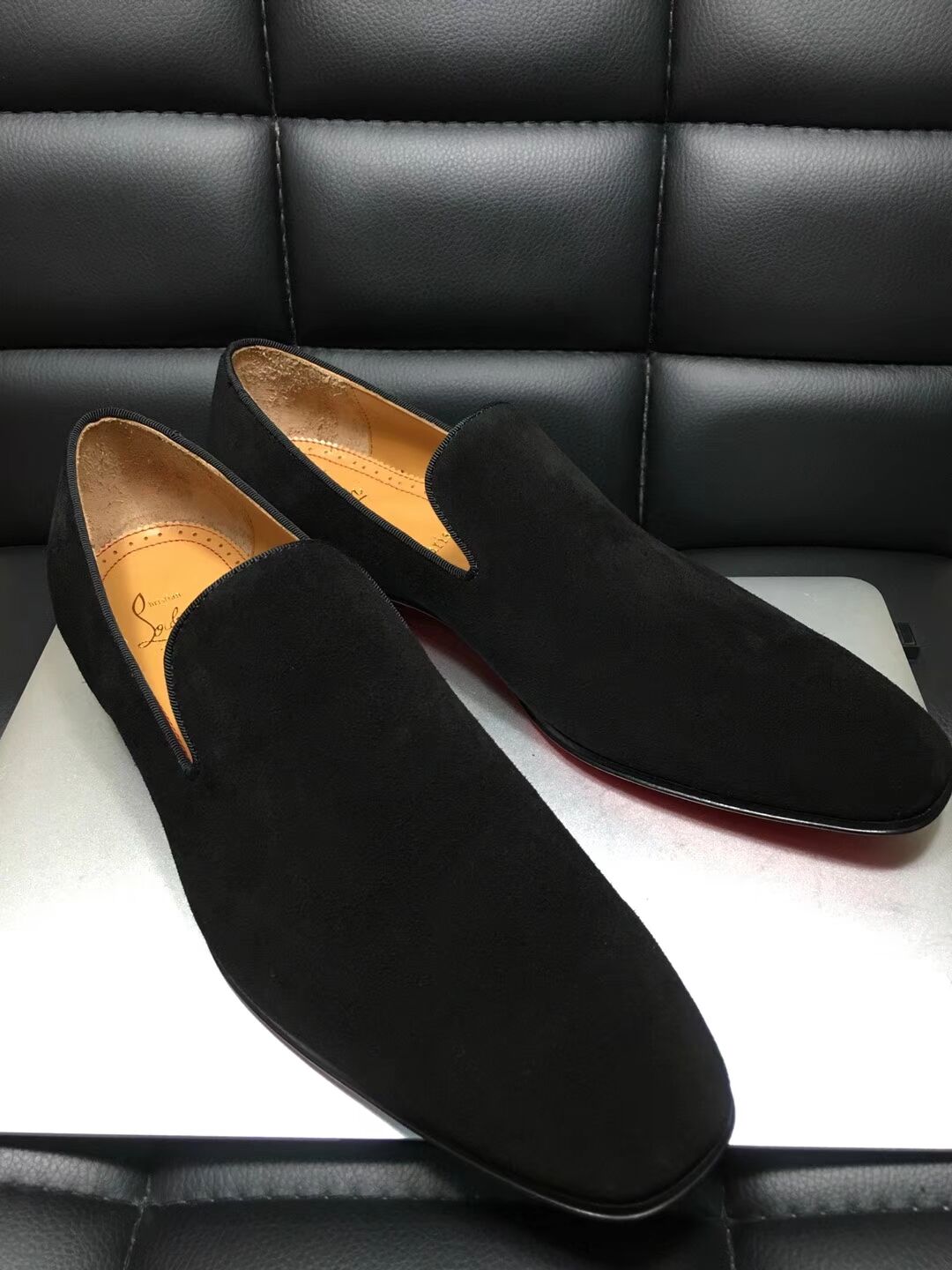 High Quality Christian Louboutin Flat Black Leather