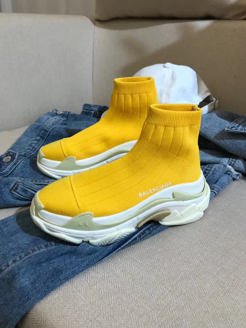 High Quality Balenciaga Custom Speed Trainer X Triple S Sneaker Yellow Triple010