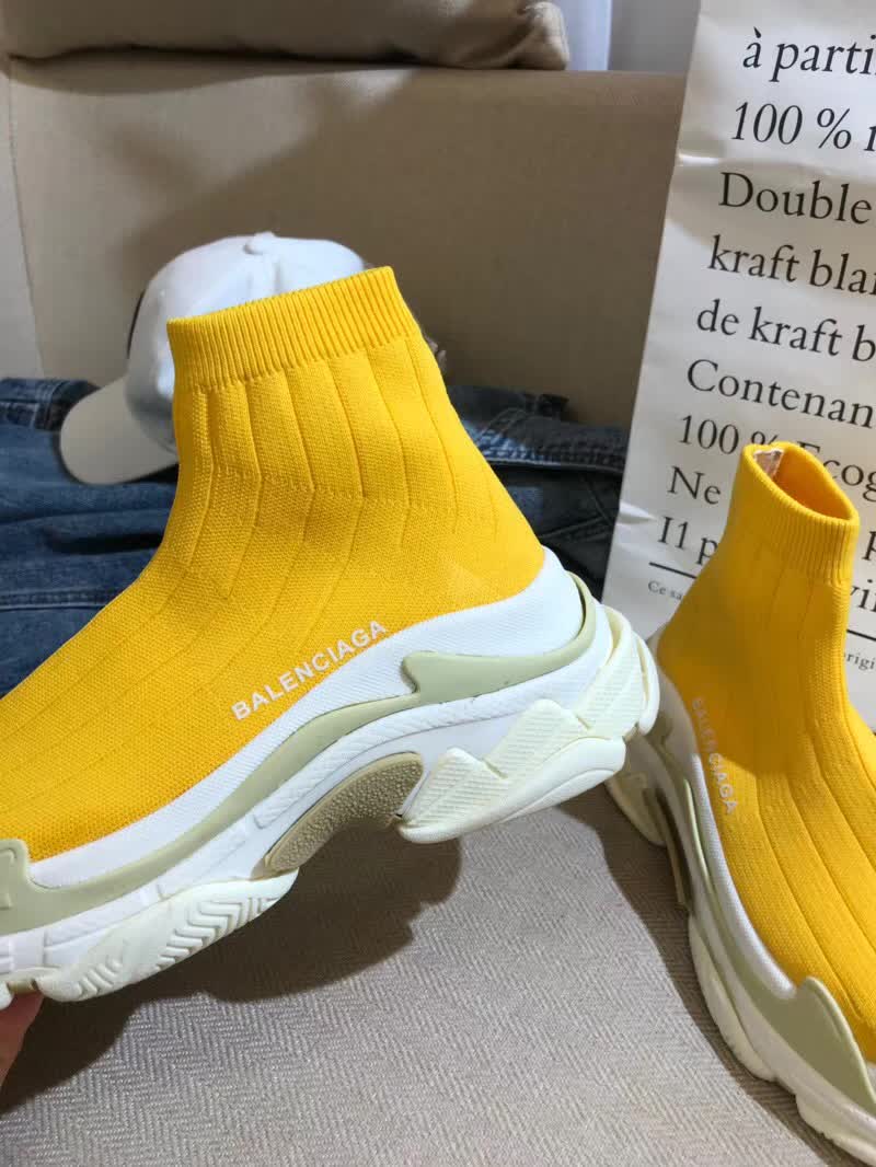 High Quality Balenciaga Custom Speed Trainer X Triple S Sneaker Yellow Triple010